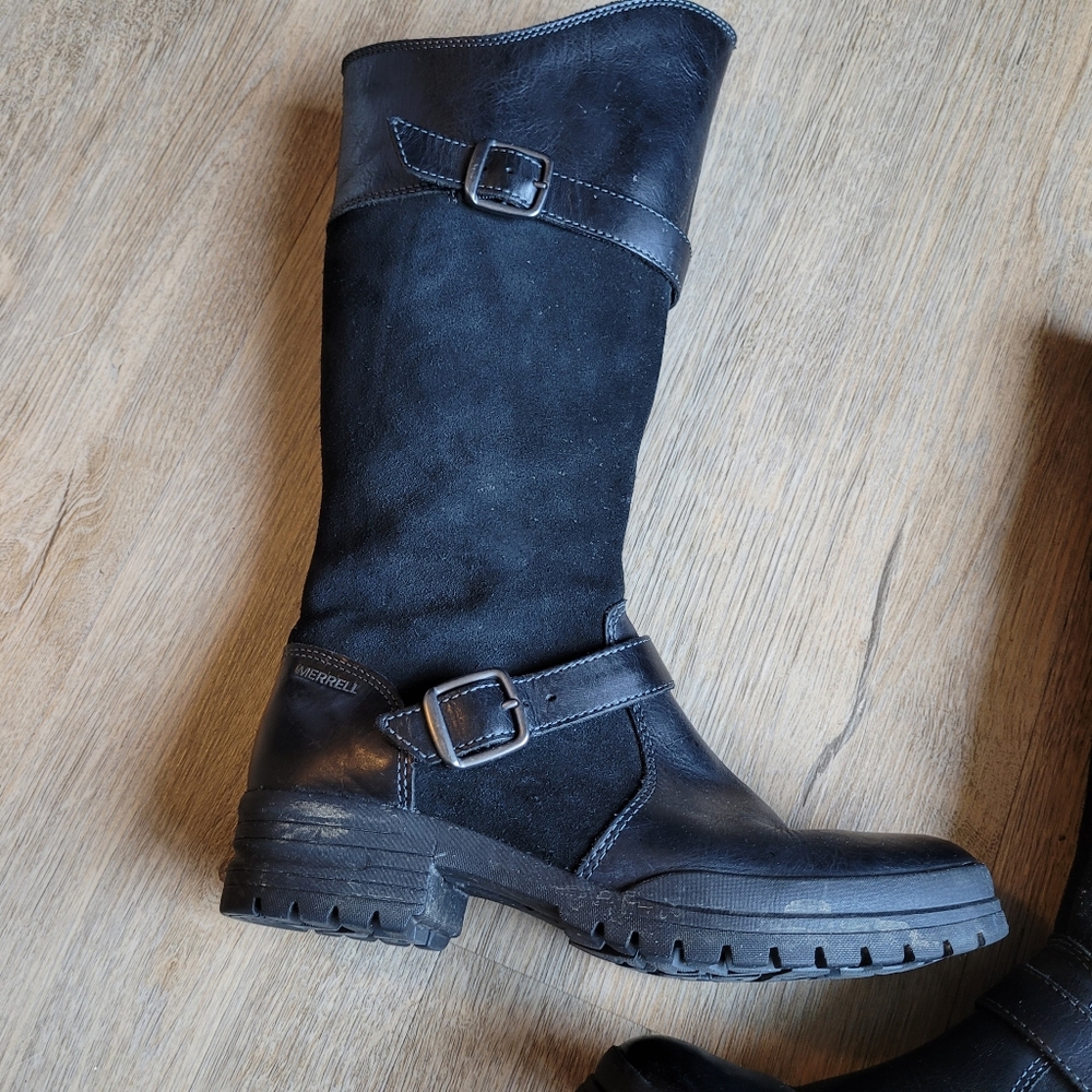 Merrell Black Leather & Suede Mid-Calf Winter Boots - Picture 2 of 11